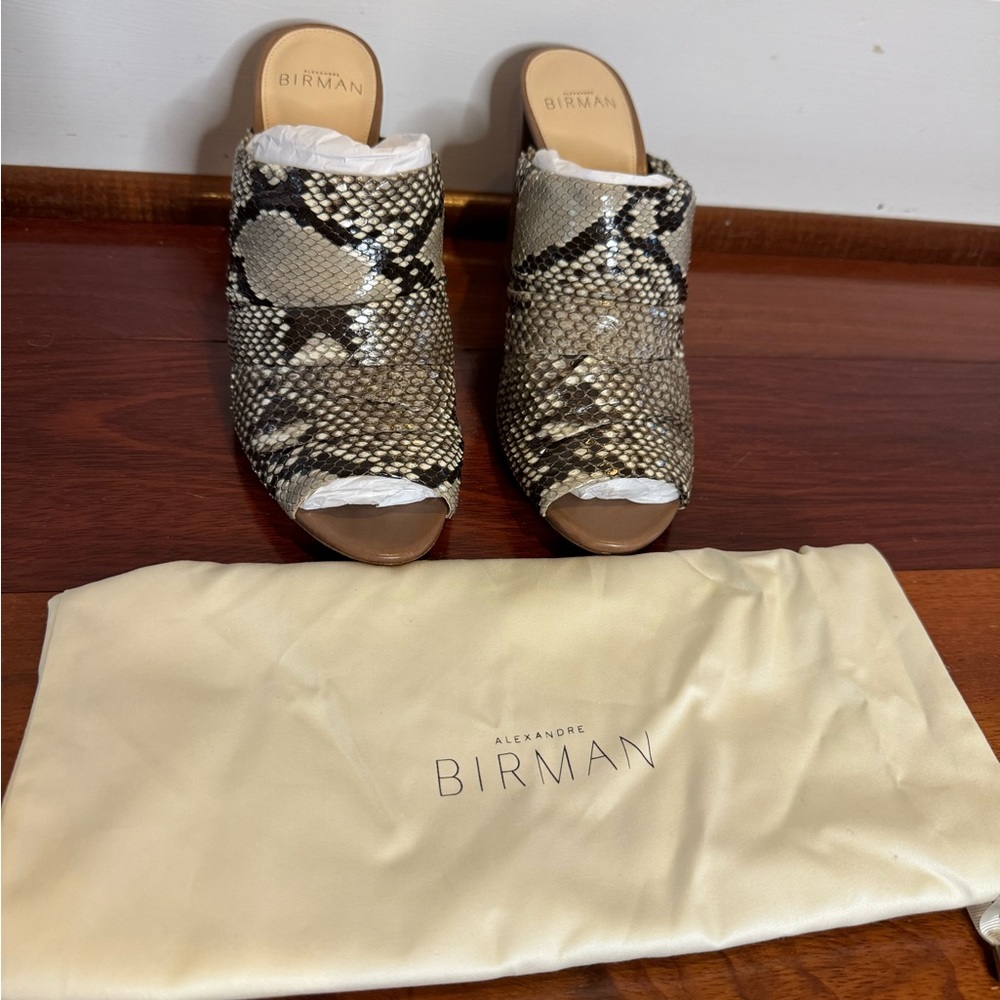 Nwot Alexandre Birman Python Mule Block Heel Sand… - image 2
